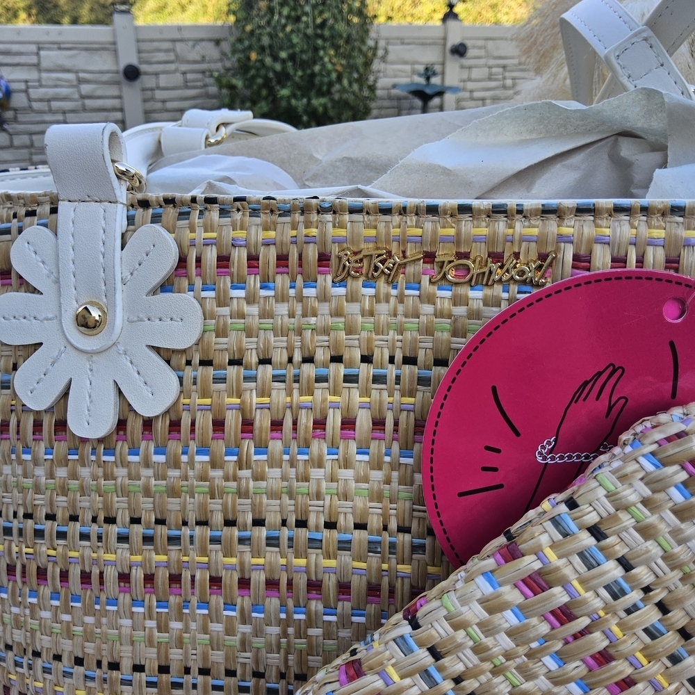 Betsey Johnson Multicolor Woven Tote with Floral Accents - Picture 3 of 7